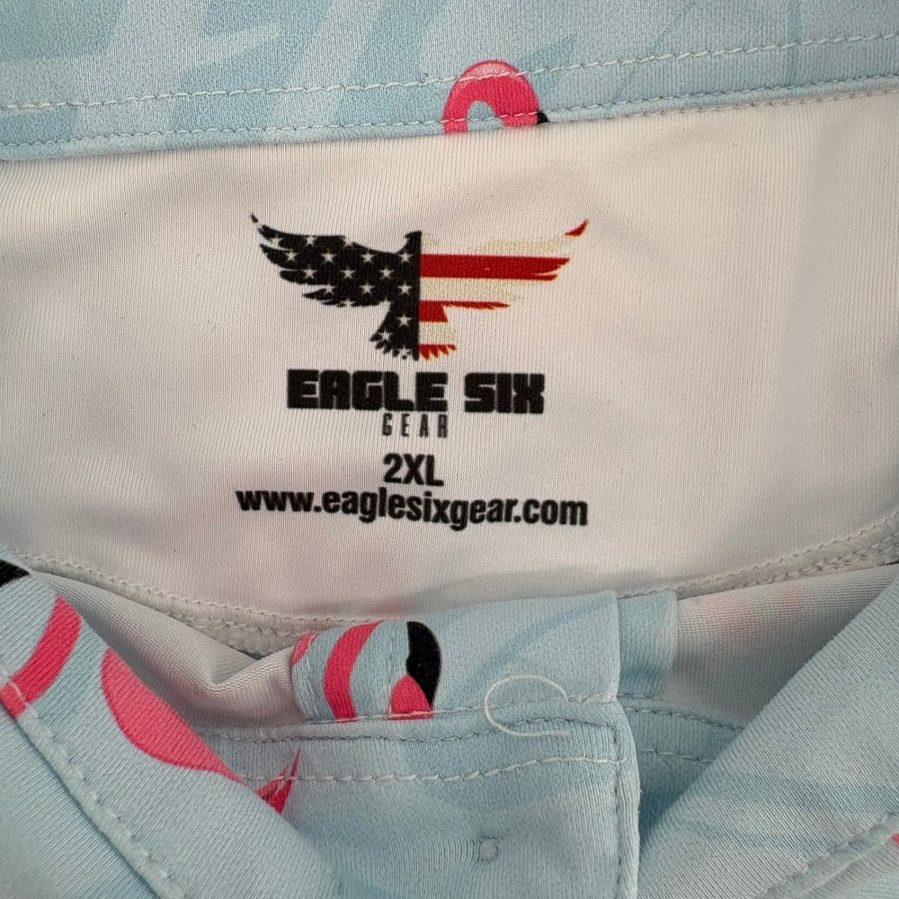 Eagle Six Gear Mens 2XL Flamingo Rifle Polo Shirt Light Blue Tactical Tropical - Picture 4 of 7